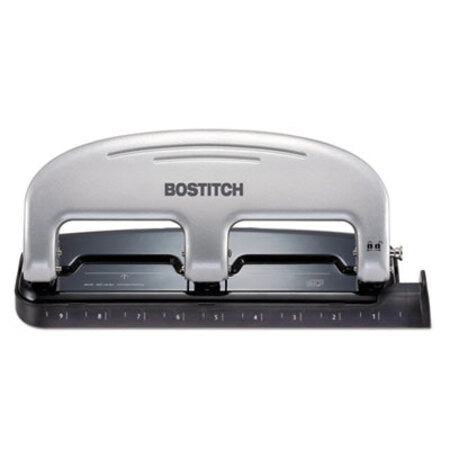 Bostitch® EZ Squeeze Three-Hole Punch, 20-Sheet Capacity, Black/Silver