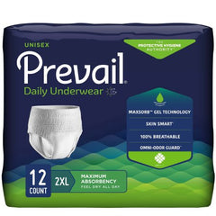 First Quality Unisex Adult Absorbent Underwear Prevail® Daily Underwear Pull On with Tear Away Seams 2X-Large Disposable Moderate Absorbency - M-579584-1924 - Case of 48