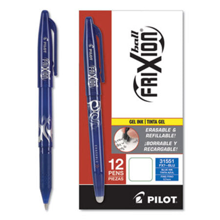 Pilot® FriXion Ball Erasable Stick Gel Pen, Fine 0.7mm, Blue Ink, Blue Barrel
