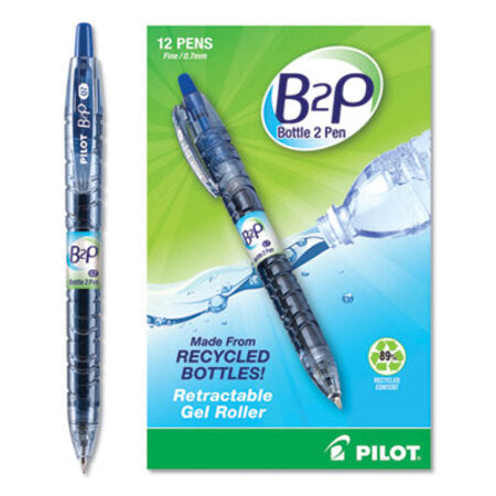 Pilot® B2P Bottle-2-Pen Recycled Retractable Gel Pen, 0.7mm, Blue Ink, Translucent Blue Barrel