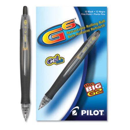 Pilot® G6 Retractable Gel Pen, Fine 0.7mm, Black Ink, Black Barrel