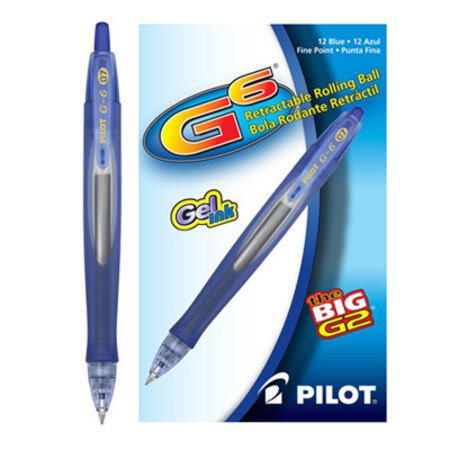 Pilot® G6 Retractable Gel Pen, Fine 0.7mm, Blue Ink, Blue Barrel