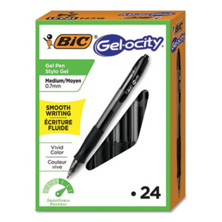 Bic® Gel-ocity Retractable Gel Pen Value Pack, Medium 0.7 mm, Black Ink/Barrel, 24/Pack