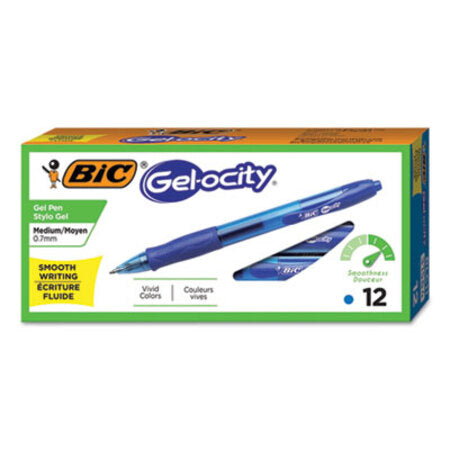 Bic® Gel-ocity Retractable Gel Pen, 0.7 mm, Blue Ink, Translucent Blue Barrel, Dozen