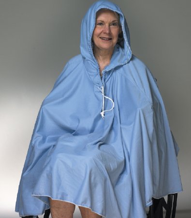 Skil-Care Shower Poncho with Hood Blue One Size Fits Most Over-the-Head Drawstring Closure Unisex