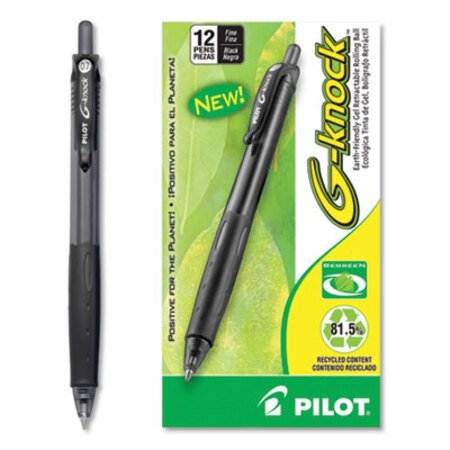 Pilot® G-Knock BeGreen Retractable Gel Pen, Fine 0.7mm, Black Ink/Barrel, Dozen