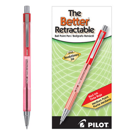 Pilot® Better Retractable Ballpoint Pen, Medium 1mm, Red Ink, Translucent Red Barrel, Dozen