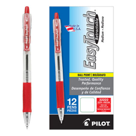 Pilot® EasyTouch Retractable Ballpoint Pen, Medium 1mm, Red Ink, Clear Barrel, Dozen