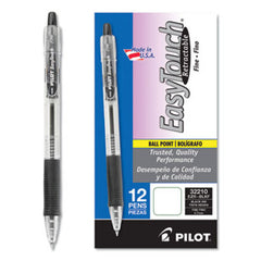 Pilot® EasyTouch Retractable Ballpoint Pen, Fine 0.7mm, Black Ink, Clear Barrel, Dozen