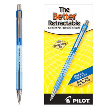 Pilot® Better Retractable Ballpoint Pen, Fine 0.7mm, Blue Ink, Translucent Blue Barrel, Dozen