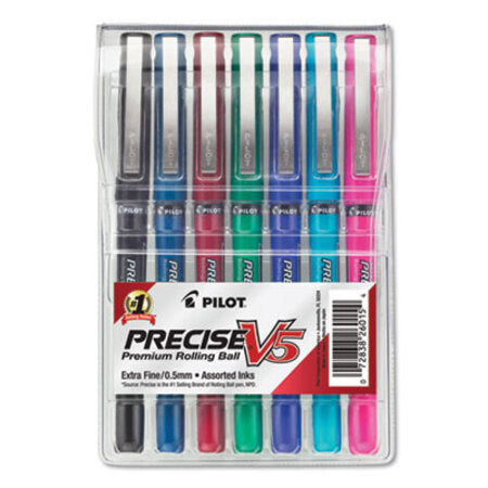 Pilot® Precise V5 Stick Roller Ball Pen, 0.5mm, Assorted Ink/Barrel, 7/Pack