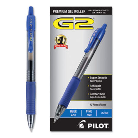Pilot® G2 Premium Retractable Gel Pen, 0.7 mm, Blue Ink, Smoke Barrel, Dozen