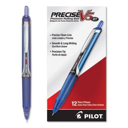 Pilot® Precise V5RT Retractable Roller Ball Pen, 0.5mm, Blue Ink/Barrel
