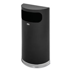 Rubbermaid® Commercial European and Metallic Series Receptacle, Half-Round, 9 gal, Black/Chrome
