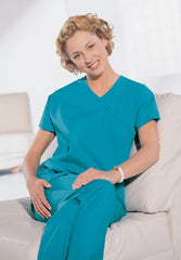 Hospitex / Encompass Group Scrub Shirt Synergy™ Small Regatta Blue 2 Pockets Short Cap Sleeve Female