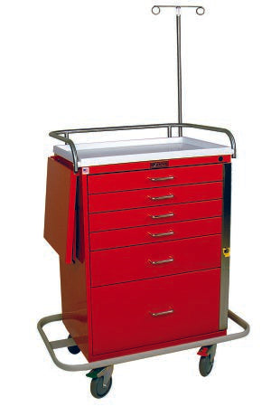 Harloff Emergency Cart Steel 22 X 38 X 44.5 Inch Red 23 X 17 Inch Drawer, Four 3 Inch, One 6 Inch, One 12 Inch