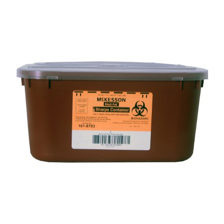 Sharps Container McKesson 5 H X 10 W X 7 D Inch 1 Gallon Red Base / Translucent Lid Horizontal Entry Hinged Snap On Lid - M-586905-3960 - Case of 24