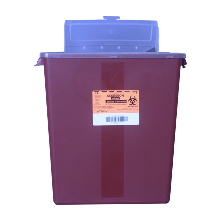 Sharps Container McKesson 13-1/2 H X 12-1/2 W X 6 D Inch 3 Gallon Red Base / Translucent Lid Horizontal Entry Hinged Snap On Lid - M-586908-2176 - Case of 12