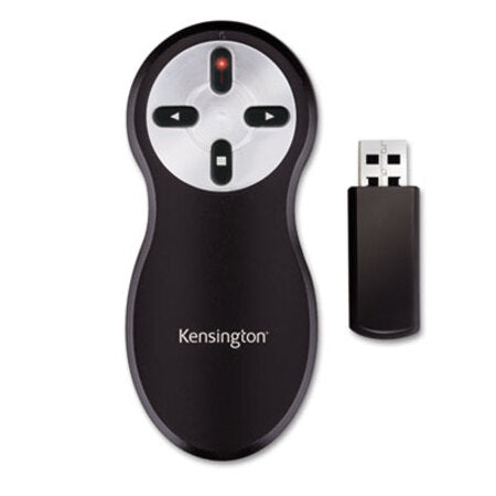 Kensington® Wireless Presenter with Red Laser, 65 ft. Range, Black/Silver