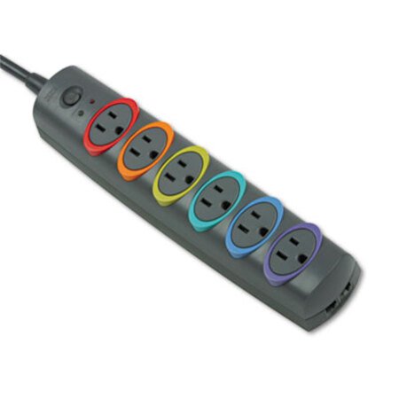 Kensington® SmartSockets Color-Coded Strip Surge Protector, 6 Outlets, 8 ft Cord, 1260 Joules