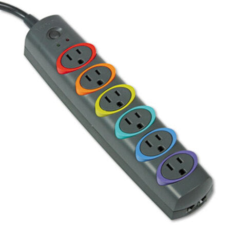 Kensington® SmartSockets Color-Coded Strip Surge Protector, 6 Outlets, 7 ft Cord, 945 Joules