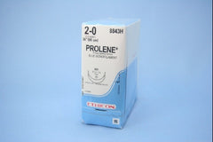 Suture with Needle Prolene Nonabsorbable Uncoated Blue Suture Monofilament Polypropylene Suture Size 2 - 0 36 Inch Suture Double-Armed 36.4 mm Length 1/2 Circle Taper Point Needle