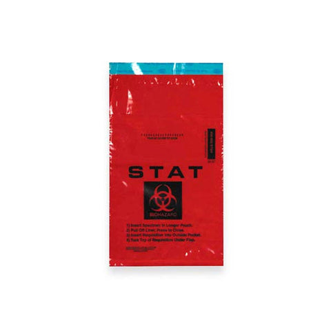 6" x 10" Red STAT 2-Pocket Biohazard Specimen Bags 6" x 10" • Red STAT ,1000 / pk - Axiom Medical Supplies