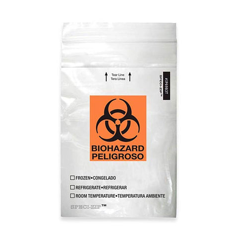 6" x 9" Clear 2-Pocket Zip-Closure Biohazard Specimen Bags 6" x 9" Clear ,1000 / pk - Axiom Medical Supplies