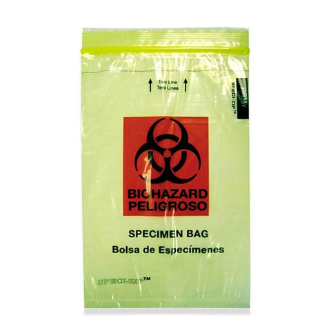 6" x 9" Transparent Yellow 2-Pocket Zip-Closure Biohazard Specimen Bags 6" x 9" Transparent Yellow ,1000 / pk - Axiom Medical Supplies