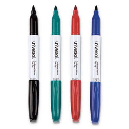 Universal™ Pen Style Dry Erase Marker, Fine Bullet Tip, Assorted Colors, 4/Set