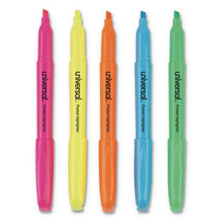 Universal™ Pocket Highlighters, Chisel Tip, Assorted Colors, 5/Set