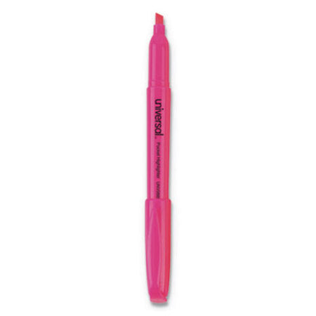 Universal™ Pocket Highlighters, Chisel Tip, Fluorescent Pink, Dozen