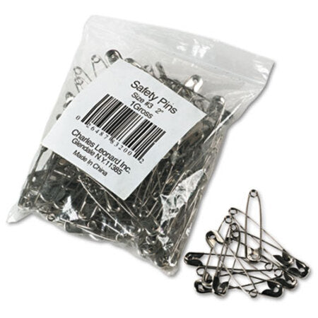 Charles Leonard® Safety Pins, Nickel-Plated, Steel, 2" Length, 144/Pack