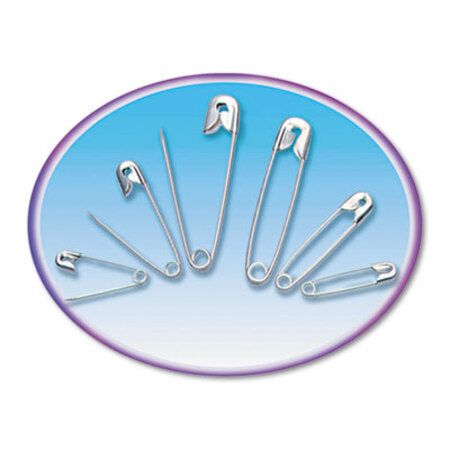 Charles Leonard® Safety Pins, Nickel-Plated, Steel, Assorted Sizes, 50/Pack