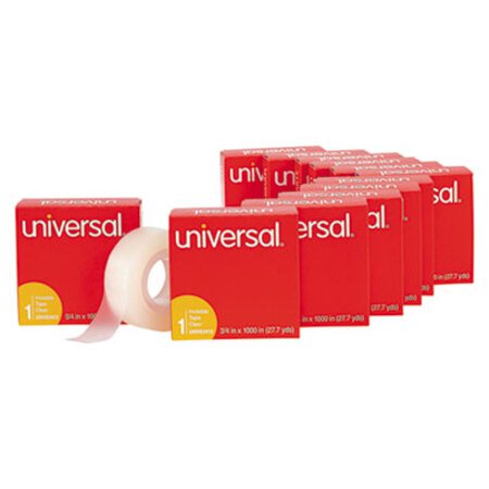 Universal® Invisible Tape, 1" Core, 0.75" x 83.33 ft, Clear, 12/Pack