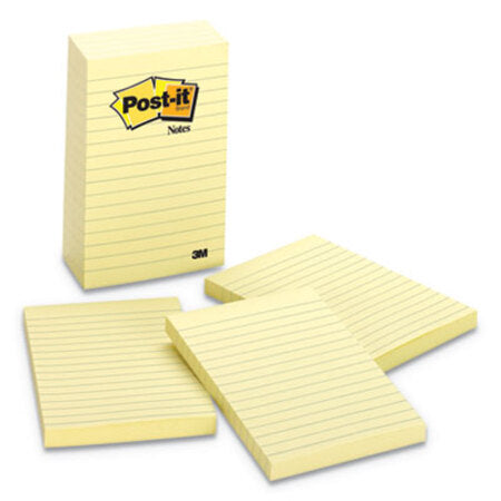 Post-it® Notes Original Pads in Canary Yellow, Lined, 4 x 6, 100-Sheet, 5/Pack