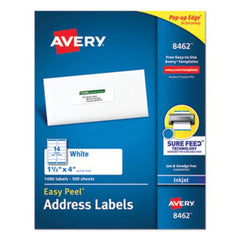 Avery® Easy Peel White Address Labels w/ Sure Feed Technology, Inkjet Printers, 1.33 x 4, White, 14/Sheet, 100 Sheets/Box