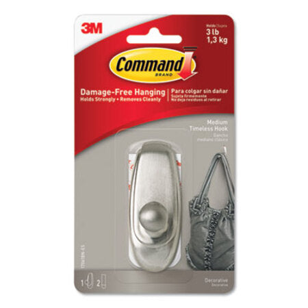Command™ Decorative Hooks, Timeless, Medium, 1 Hook and 2 Strips/Pack