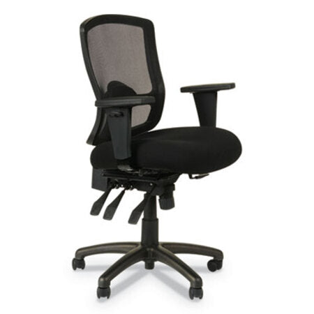 Alera® Alera Etros Series Mesh Mid-Back Petite Multifunction Chair, Supports up to 275 lbs, Black Seat/Black Back, Black Base