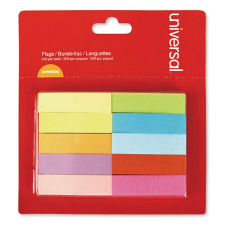 Universal® Self-Stick Page Tabs, 1/2" x 2", Assorted Colors, 500/Pack