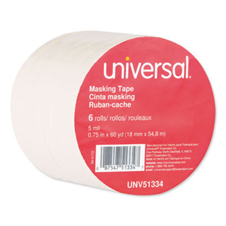 Universal® Removable General-Purpose Masking Tape, 3" Core, 18 mm x 54.8 m, Beige, 6/Pack