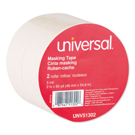 Universal® General-Purpose Masking Tape, 3" Core, 48 mm x 54.8 m, Beige, 2/Pack