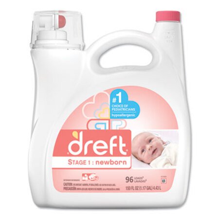 dreft® Ultra Laundry Detergent, Liquid, Baby Powder Scent, 150 oz Bottle, 4/Carton