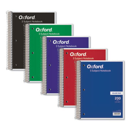 Oxford™ Coil-Lock Wirebound Notebooks, 5 Subjects, Medium/College Rule, Assorted Color Covers, 11 x 8.5, 200 Sheets