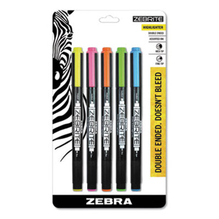 zebra® Zebrite Eco Double-ended Highlighter, Chisel/Bullet Tip, Assorted Colors, 5/Set