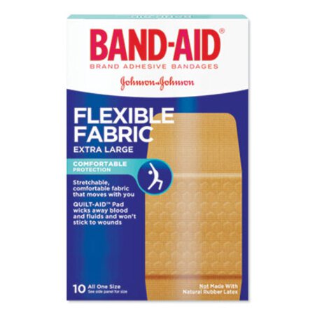 Band-Aid® Flexible Fabric Extra Large Adhesive Bandages, 1.25" x 4", 10/Box