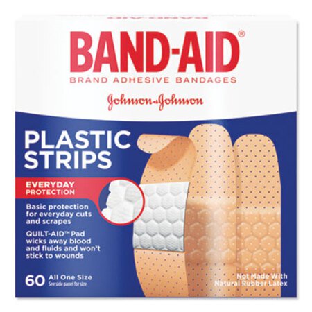 Band-Aid® Plastic Adhesive Bandages, 3/4 x 3, 60/Box