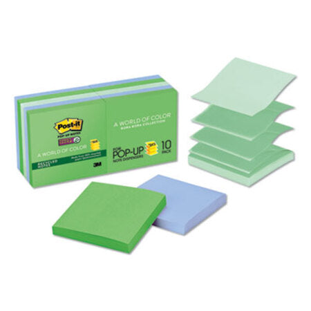 Post-it® Pop-up Notes Super Sticky Pop-up Recycled Notes in Bora Bora Colors, 3 x 3, 90-Sheet, 10/Pack