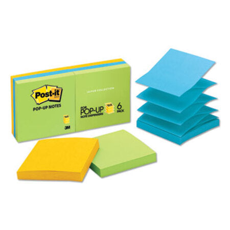 Post-it® Pop-up Notes Original Pop-up Refill, 3 x 3, Assorted Jaipur Colors, 100-Sheet, 6/Pack