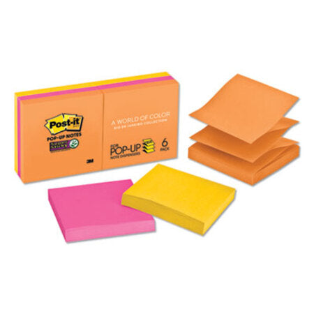 Post-it® Pop-up Notes Super Sticky Pop-up 3 x 3 Note Refill, Rio de Janeiro, 90 Notes/Pad, 6 Pads/Pack